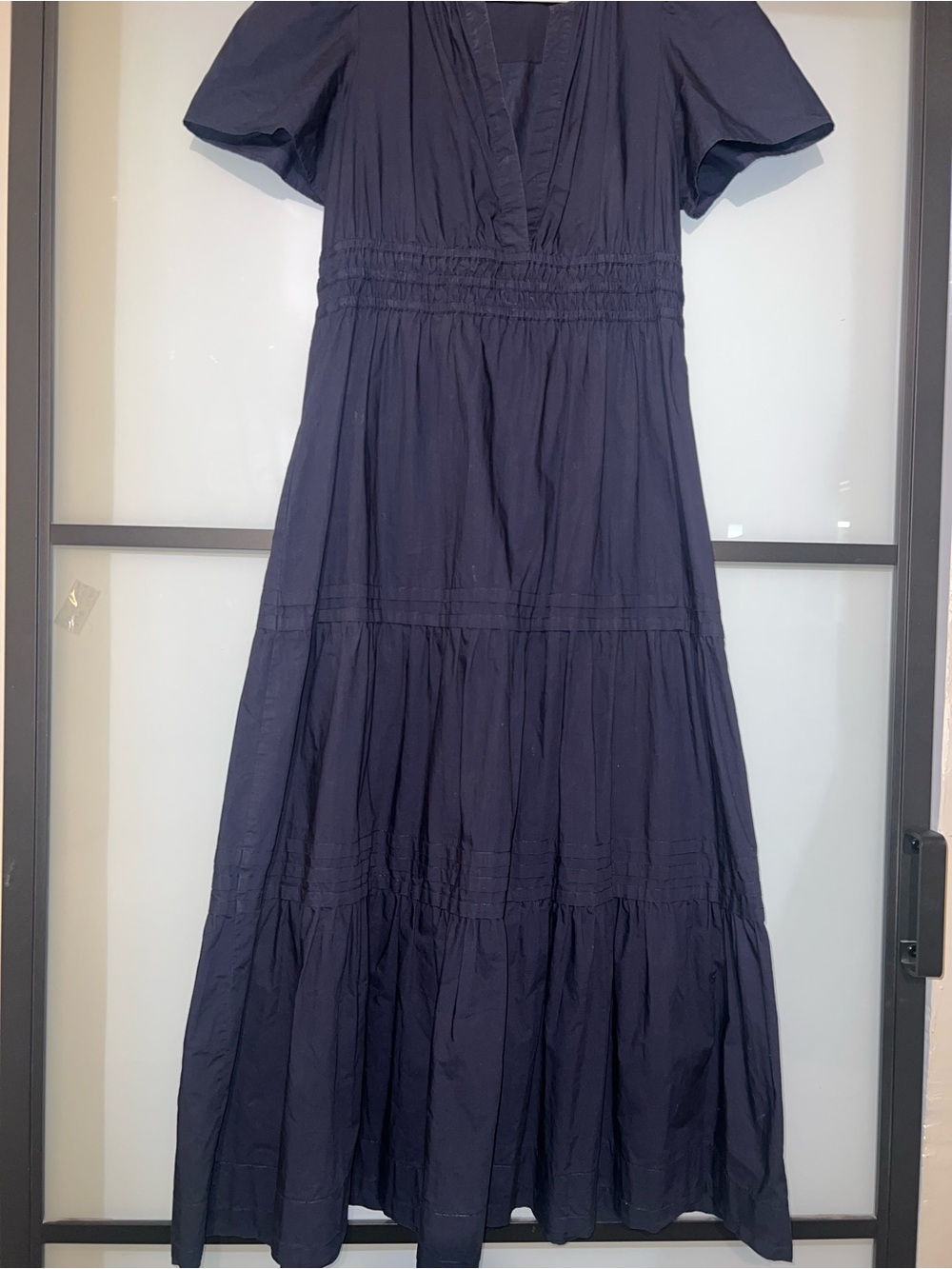 Quince Organic Cotton Poplin Tiered Maxi Dress Navy Blue S